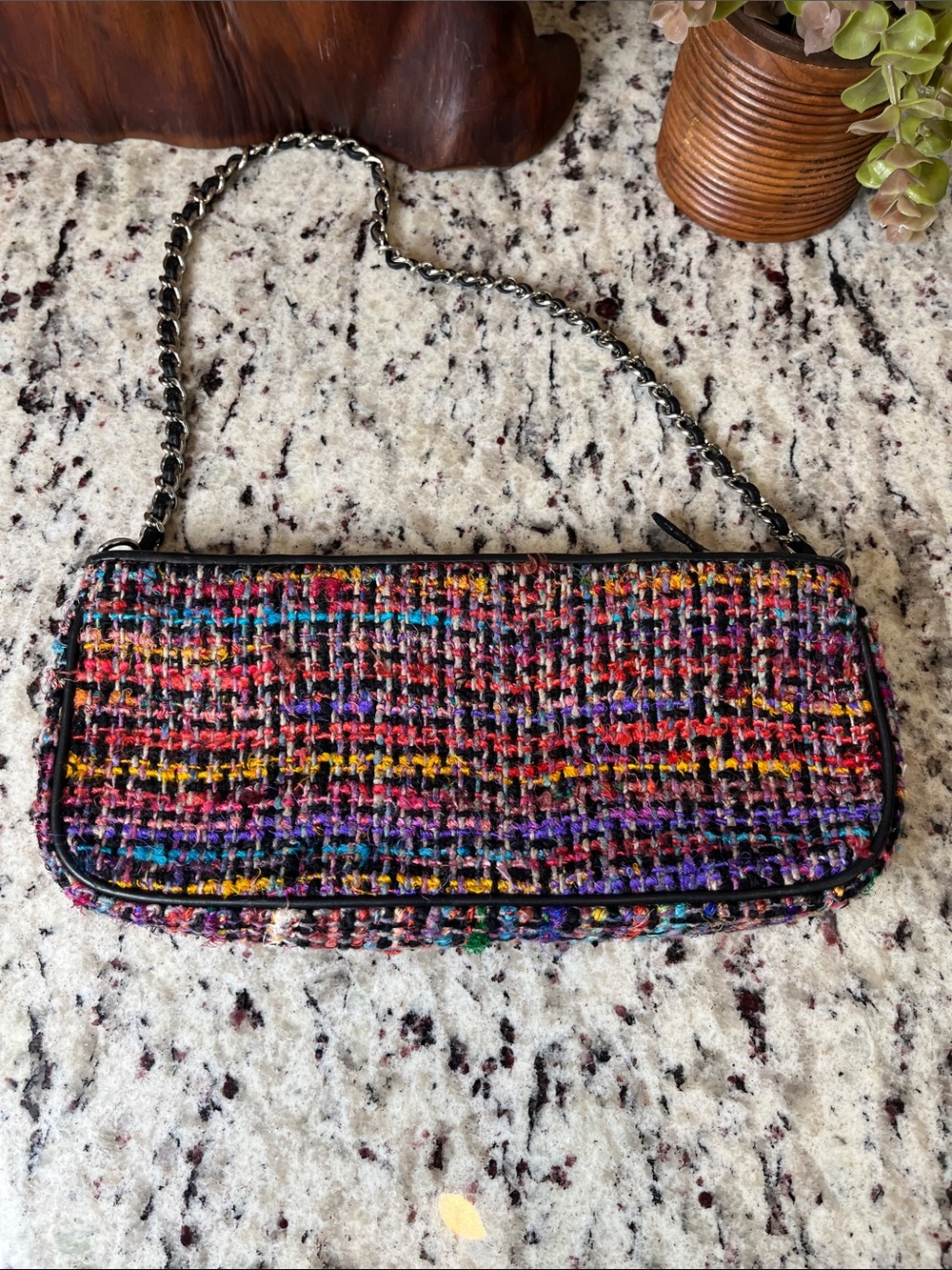 Talbots Multicolor Tweed Shoulder Bag with Black Trim & Chain - Picture 4 of 12